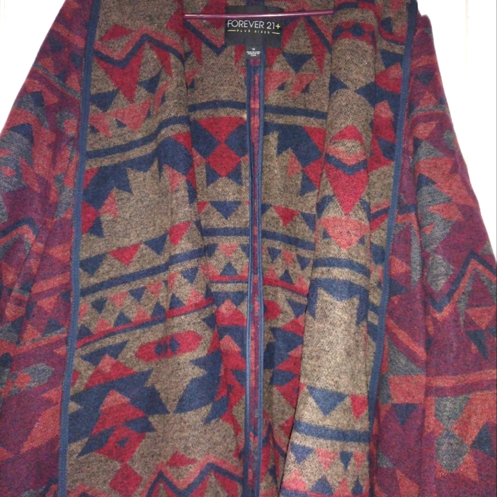 Forever 21 Aztec Print Open Cape Jacket
